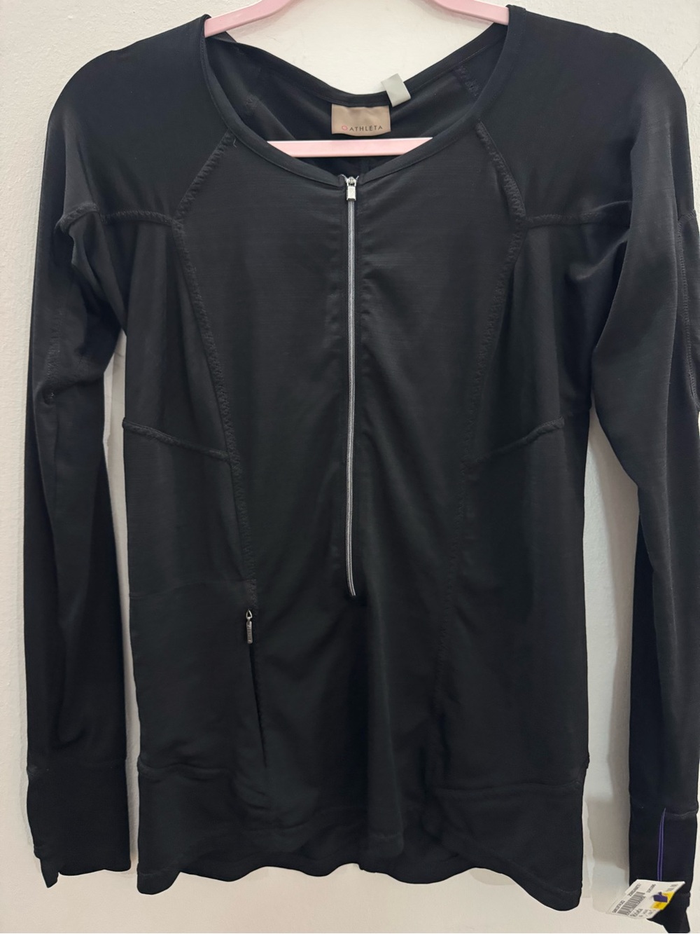 Athleta Black Front-Zip Athletic Top